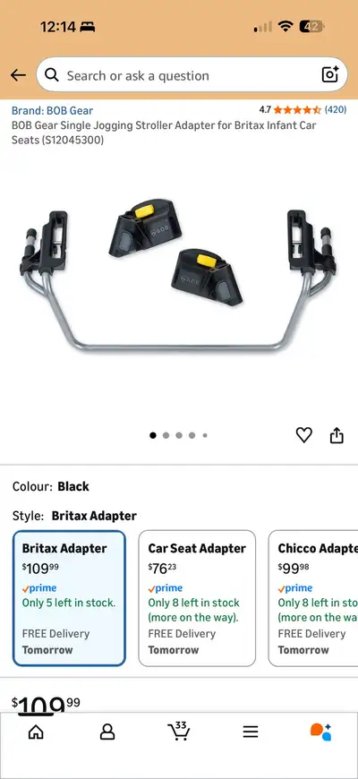 BOB Gear Britax Infant Car Seat Adapter for Jogging Strollers, View more