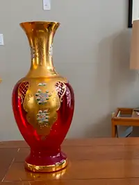 MCM Venetian Murano Glass Vase - hand painted 24k gold overlay
