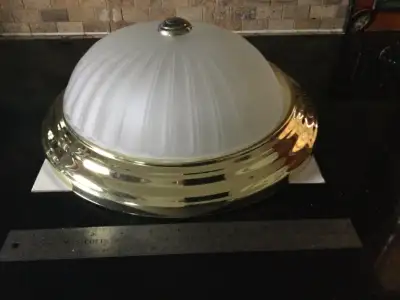 Round Ceiling Light Fixture With Brass Tone Trim Very Good Cond., View more
