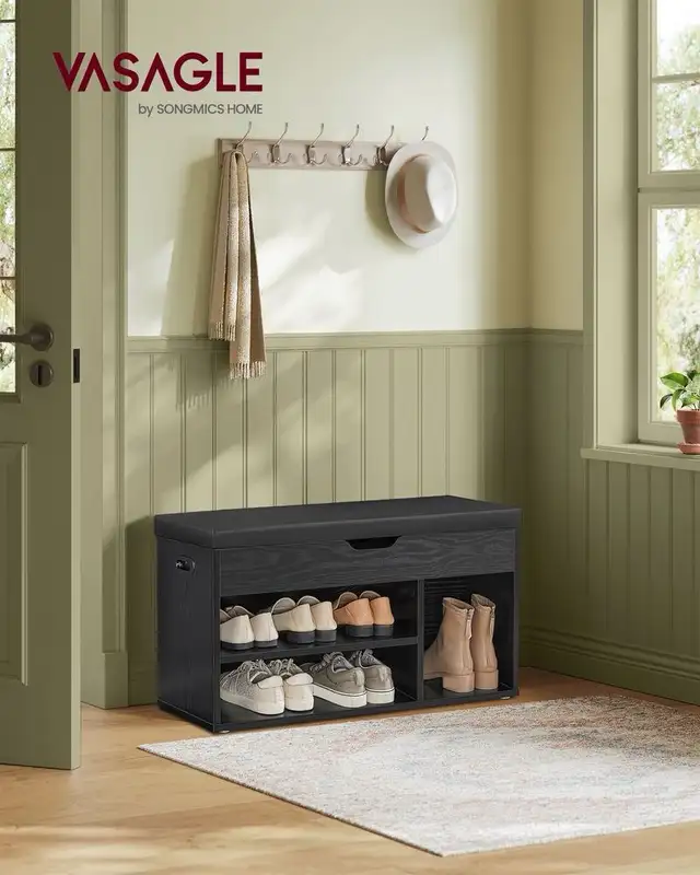 Storage Bench with Cushion, Shoe Bench with Padded Seat, 3 Compa in Storage & Organization in Markham / York Region - Image 2