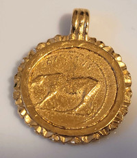 Vintage Gold Plated Roman Ceasar Gold Coin Pendant 