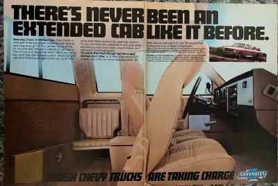 « Tough Chevy trucks are taking charge. ” Dimensions : 16 inches wide by 11 inches high. In excellen...