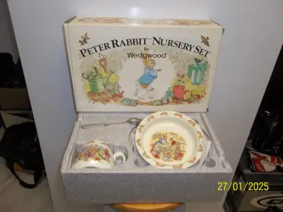Original box of Peter Rabbit Nursery Set by Wedgewood containing bowl and cup by Bunnykins Royal Dou...