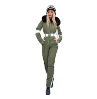 Womens Winter Onesie Ski Suit - Army Green - Sz L