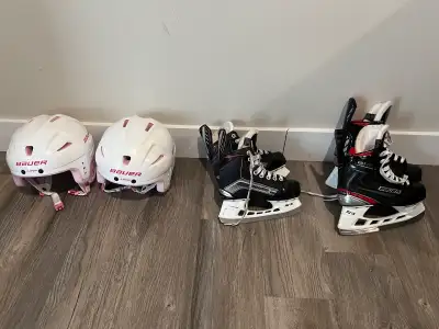 Paire de patin grandeur 1. Bauer volt 3.0 avec casque. 50$ . Paire de patin grandeur 13 enfant Bauer...
