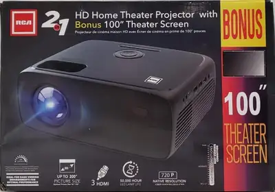 RCA 2 IN 1, HD Home Theatre Projector With Bonus 100" Theater Sc, View more