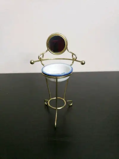 Vintage Miniature Doll House Porcelain Wash Basin Metal Stand with Mirror. HOME SWEET HOME. MEASUREM...