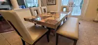 Moving:Top Quality Marble Stone Dining Table with Leather chairs