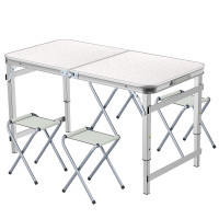 New Foldable Camping Table Adjustable Height 4FT with 4 Chairs