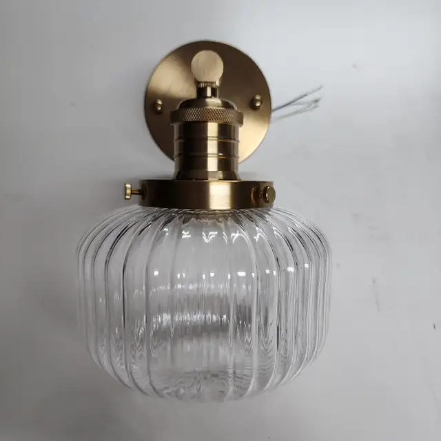 Vintage Solid Brass Wall Sconce with Hand-Blown Glass Shade in Indoor Lighting & Fans in Ottawa - Image 3