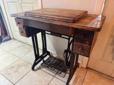 Vintage SINGER TREADLE Cast Iron and Wooden Cabinet Desk, View more
