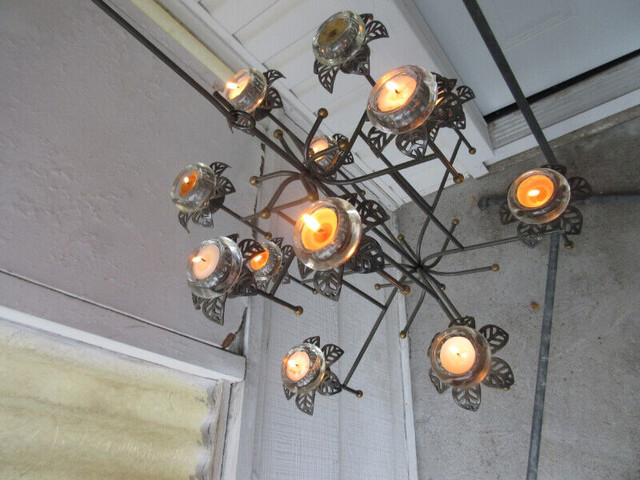 2 tiered metal Chandelier holds 12 tea lights in Home Décor & Accents in Timmins - Image 3