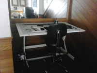 Large professional drafting table, chair, tools, tube rack