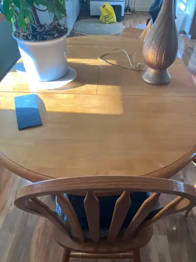 Dining table 4 chairs with leaf., View more