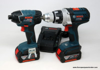 BOSCH 18V IMPACT DRIVER, DRILL, CHARGER & 2 BATTERIES