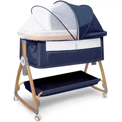 3 in 1 Bedside Bassinet with 4 Auto-Lock& 6 Height Adjustable, Portable Bedside Crib for Newborn Inf...