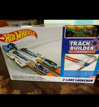  New Hot Wheels Track Builder System 2-Lane Launcher Playset