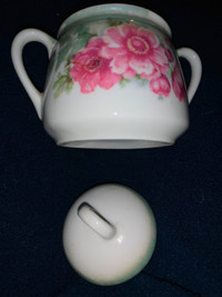 Rare sugar bowl & creamer Germany, porcelain, flowers, sucrier