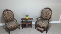 Antique Ladies and Gentleman's Chairs with foot stool