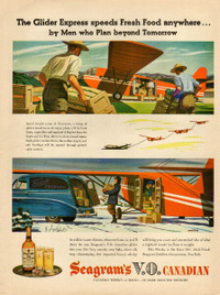 1946 full-page magazine ad for Seagram’s V.O. w glider