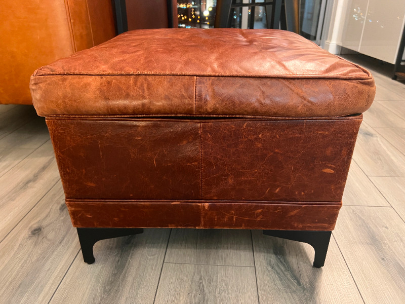 Top Grain Leather Ottoman with Irons Legs Couches & Futons City of