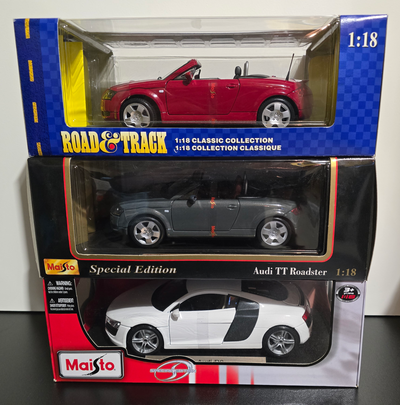 1:18 Diecast - Maisto - Audi TT & R8 - Red - 2001 Audi TT Roadster - Grey - 2001 Audi TT Roadster -...