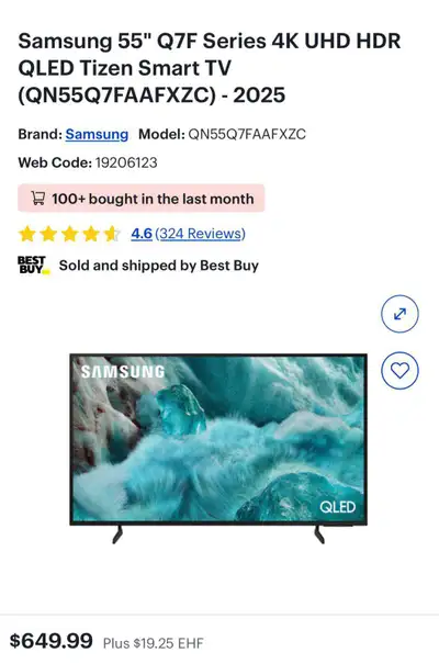 Samsung 55” Q7F QLED 4K Smart TV, View more