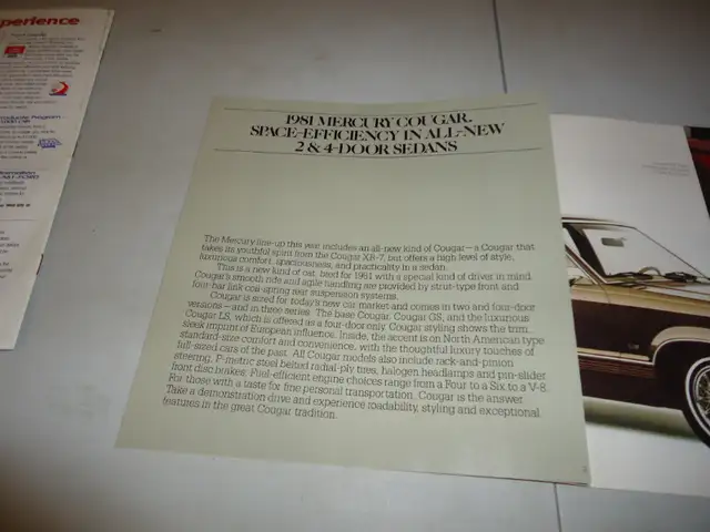 1981 Mercury Cougar Sales Brochure. New. Can mail in Canada in Arts & Collectibles in Barrie - Image 3