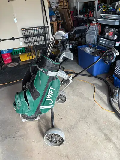 golf clubs leather bag& cart, View more