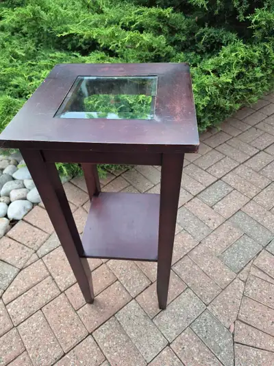 Dark Wood Accent Table with Glass Top, View more