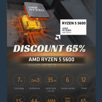 AMD Ryzen 5 5600 6-Core 12-Thread 3.5GHz DDR4 3200 65W AM4 Socke