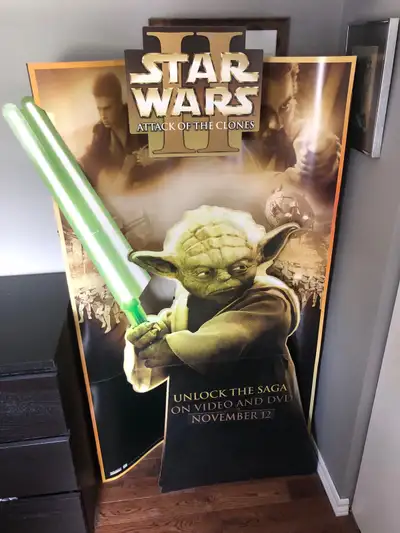 Rare 2002 Yoda Display from Attack of the Clones. In good condition with slight wear. Includes origi...