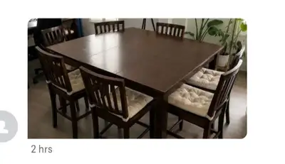 Extendible solid wood dining table with 6 chairs, View more