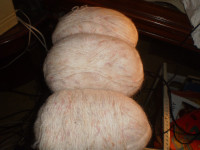 Yarn, new , mohair, off white with pink tones