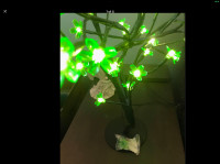 Cherry Blossom Flower Tree, green lights. Plugs in 20” tall 