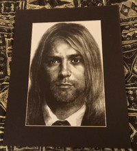 NIRVANA KURT COBAIN BLACK AND WHITE DRAWING WITH FRAME FROM 1999