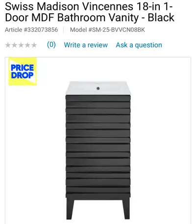 BEAUTIFUL NEW 18” BLACK VANITY WITH SINK, View more