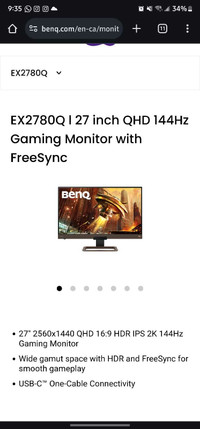 27 inch Benq 1440p QHD 144Hz gaming monitor 