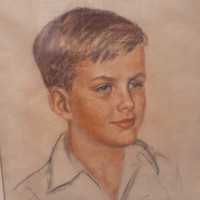 1958 Original Art Illustration Portrait Boy Child Framed Pencil