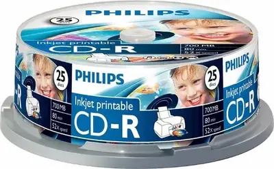 PHILIPS CD-R 80MIN700MB 52X White Inkjet Printable 25pk [NEW] PHILIPS CD-R 80MIN700MB 52X White Inkj...