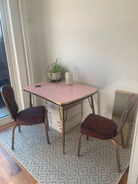 Vintage Retro Formica Dinette Dining Kitchen Table, pink print