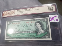 1954 $1 bill asterisk replacement note graded choice unc 63 50$