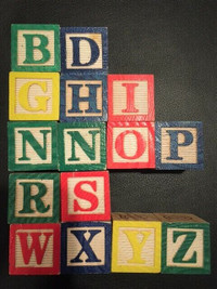 15 Wooden cubes stamps, ABC/numbers/pictures