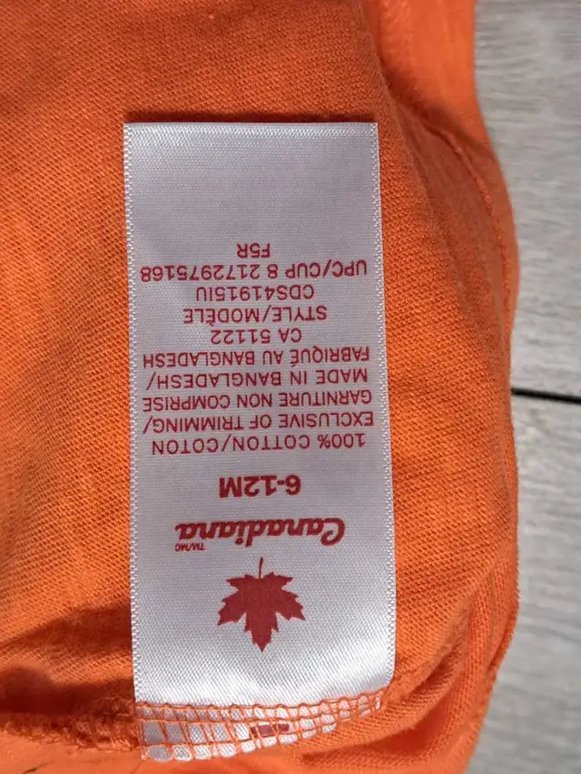 NEW Canadiana Unisex 100% Cotton Infant Orange Tshirt: 6-12M in Kids & Youth in Calgary - Image 5