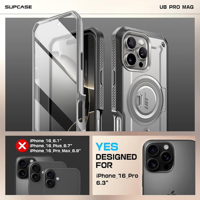 iPhone 16 Pro 6.3" 2024 Case w Stand (UBPro Mag) [Built-in Scre in Cell Phone Accessories in Oshawa / Durham Region - Image 2