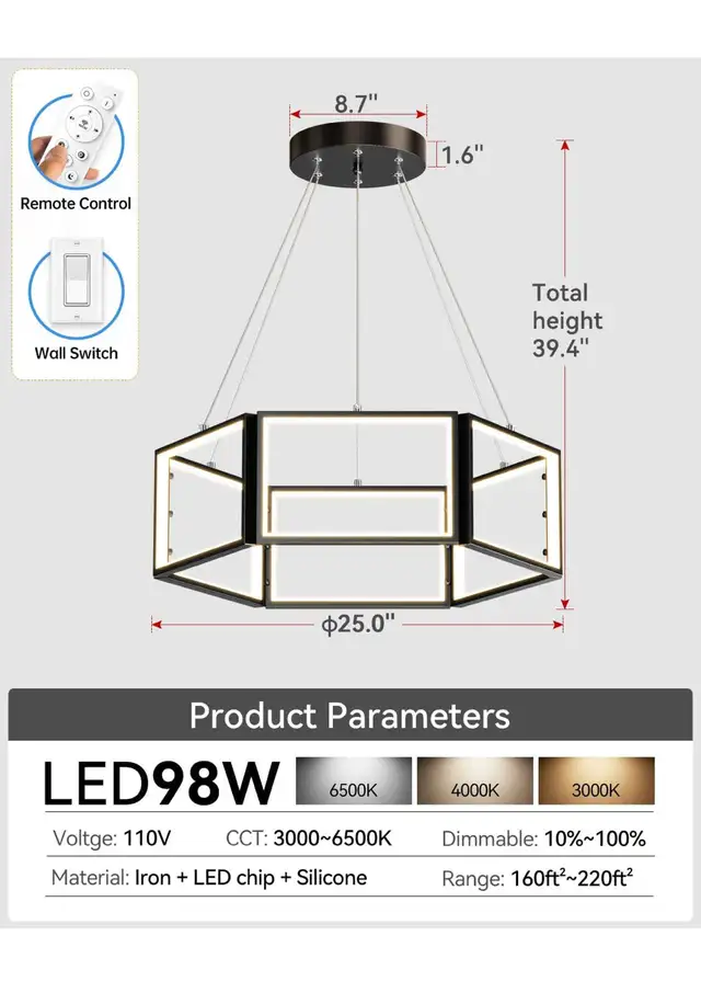 Modern LED Chandeliers, 6 Lights Dimmable LED Chandelier with Re in Indoor Lighting & Fans in Hamilton - Image 5