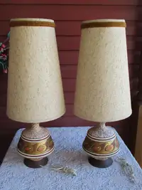 Mid Century Modern Table Lamps in Chalkware with Original Shades