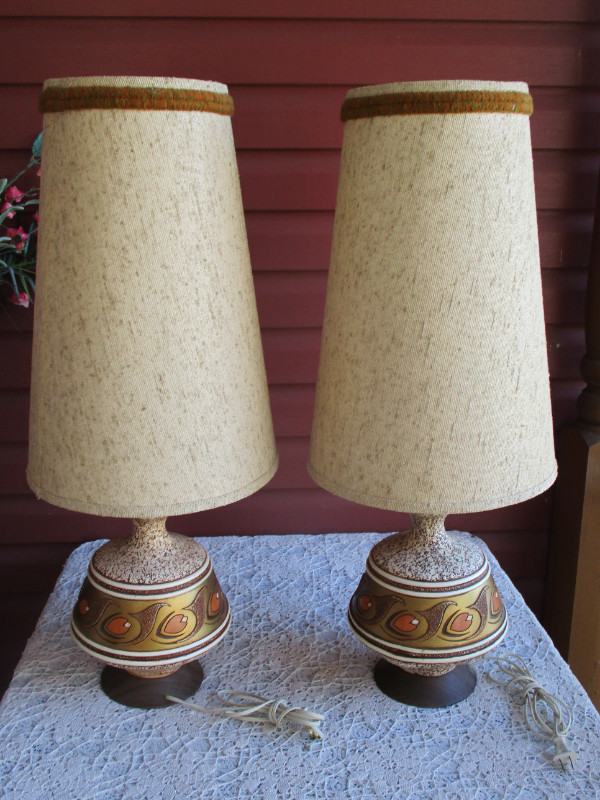 Mid Century Modern Table Lamps in Chalkware with Original Shades in Indoor Lighting & Fans in New Glasgow