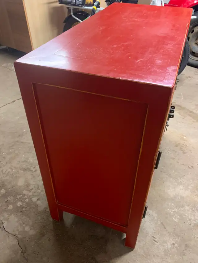 Solid Wood Asian Provincial Red Lacquer Cabinet in Hutches & Display Cabinets in Edmonton - Image 4