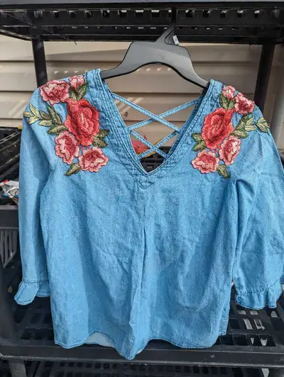 New lady's denim shirt with roses size medium, View more